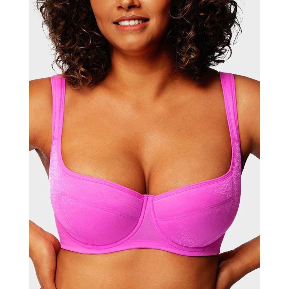 Shecurve Pink Shimmer Lightly Padded Balconette Bra 34F Underwire  NEW